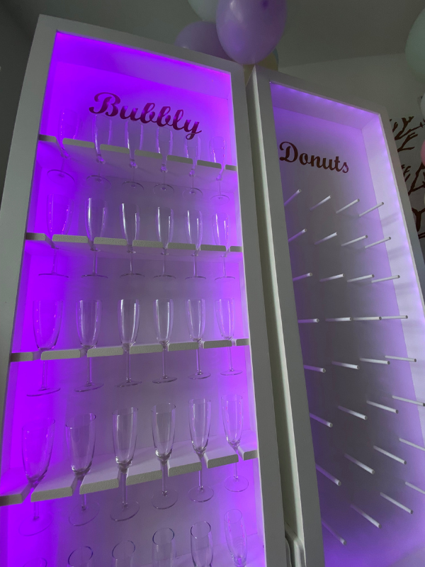 Donut wall and prosecco wall hire ireland with LED display